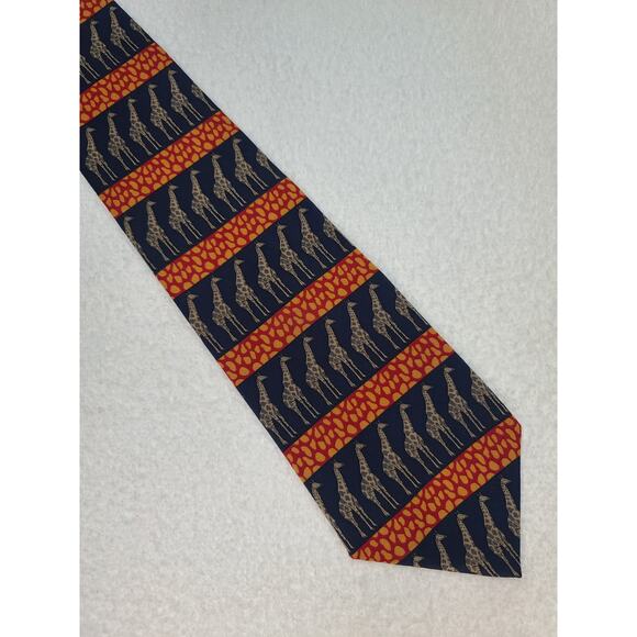 Vicky Davis blue orange giraffe silk tie - Picture 2 of 6